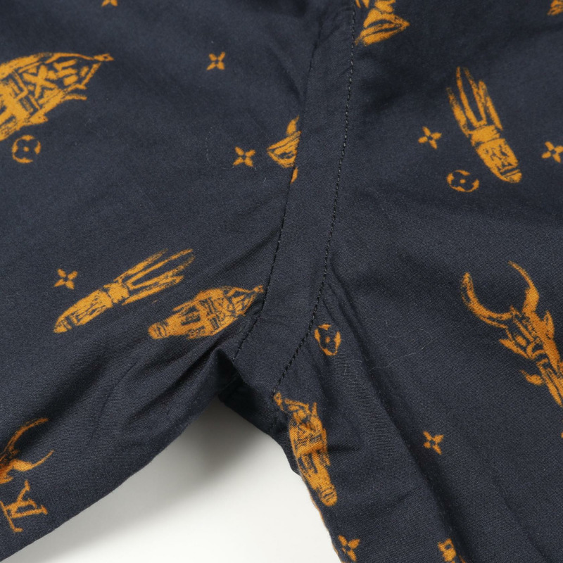 LOUIS VUITTON 襯衫上衣棉質海軍藍橙色二手男 M 碼 LV-7