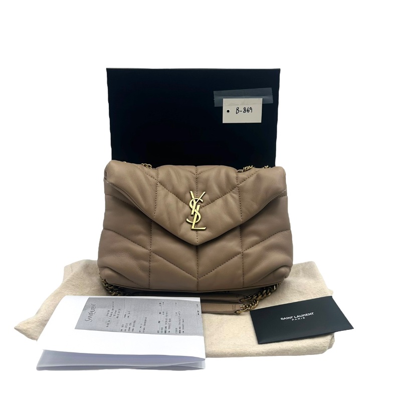 【美收精品 YSL 奶茶色肩背包 B-869【隔月月中將轉賣至日本 上架期限30天】-14