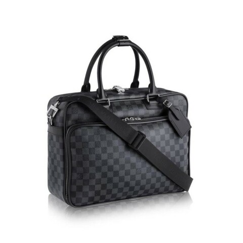 LV路易威登黑色棋盤格city keepall 雙層男士公文包旅行包 電腦公事包