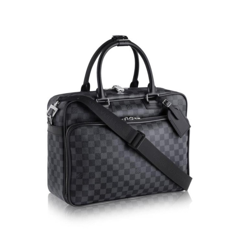 LV路易威登黑色棋盤格city keepall 雙層男士公文包旅行包 電腦公事包-0