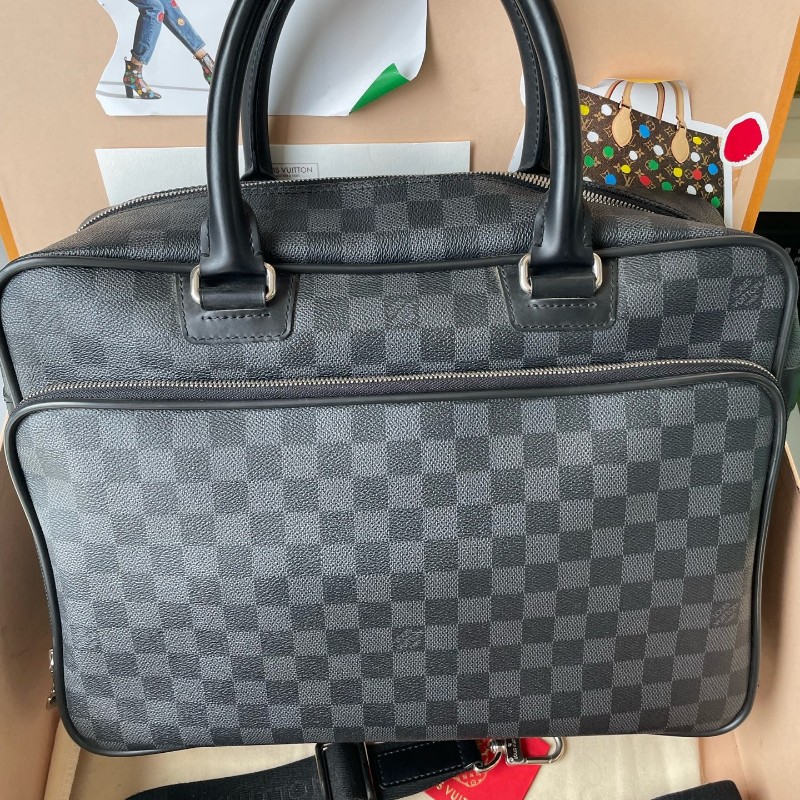 LV路易威登黑色棋盤格city keepall 雙層男士公文包旅行包 電腦公事包-1