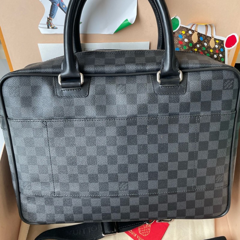 LV路易威登黑色棋盤格city keepall 雙層男士公文包旅行包 電腦公事包-5