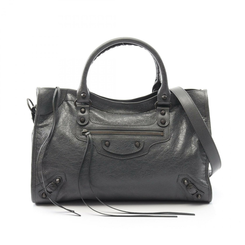 BALENCIAGA City 中型斜背包 823058 皮革 灰色 全新 女士-0