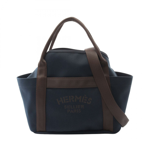 HERMES Sac de Pansage Tote 單肩包 C 068312CK 人造革雪佛龍海軍棕色 SHW