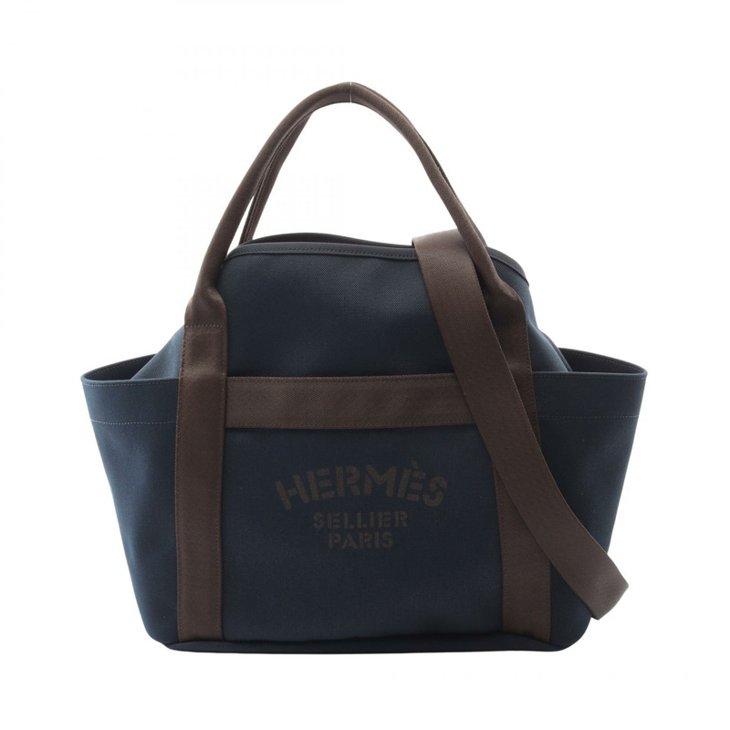 HERMES Sac de Pansage Tote 單肩包 C 068312CK 人造革雪佛龍海軍棕色 SHW-0