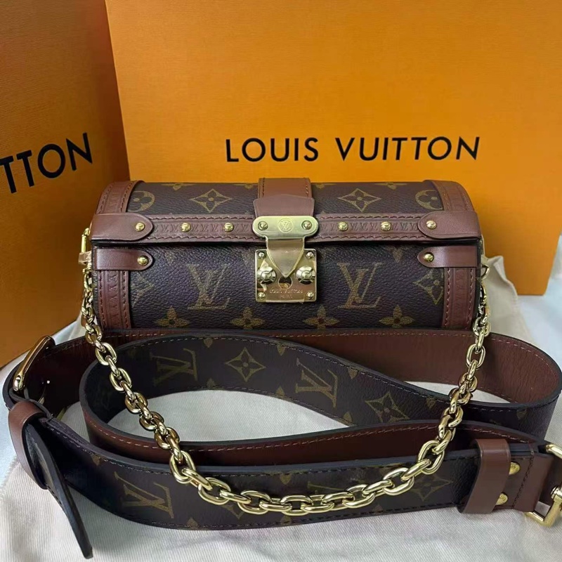 LV PAPILLONTRUNK老花圓筒肩背斜背包20*9*9 99新配件塵袋-0