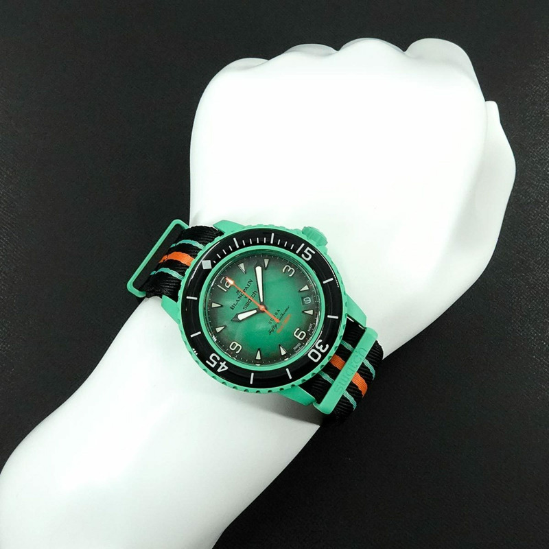 Swatch Blancpain x Fifty Fathoms Pacific Ocean SO35I100 男士腕錶帶日期顯示,綠色,自動機芯-4