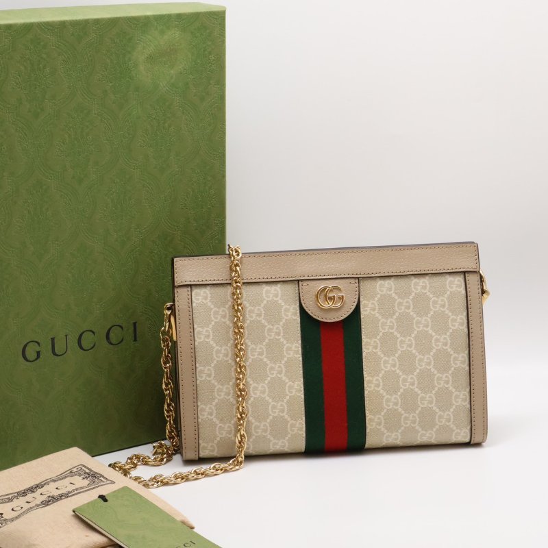 GUCCI Ophidia紅綠織帶夾子包- 中號米-7