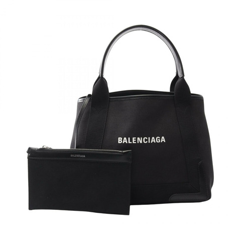 BALENCIAGA NAVY CABAS S 手提包 帆布 皮革 黑色 二手 女款