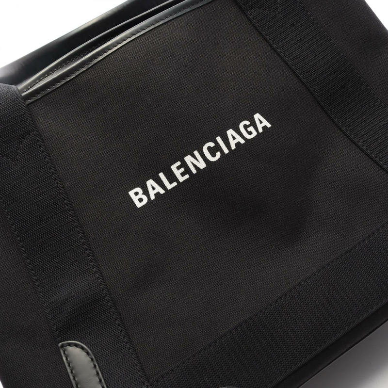 BALENCIAGA NAVY CABAS S 手提包 帆布 皮革 黑色 二手 女款-8