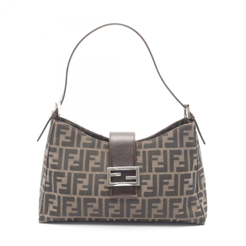 FENDI Zucca 肩背包 0916115991 帆布 皮革 棕色 黑色 二手 女士-0
