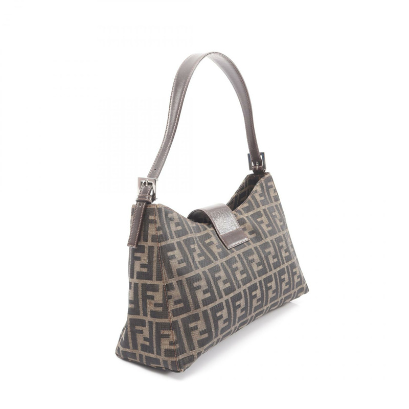 FENDI Zucca 肩背包 0916115991 帆布 皮革 棕色 黑色 二手 女士-1