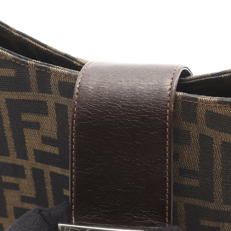 FENDI Zucca 肩背包 0916115991 帆布 皮革 棕色 黑色 二手 女士-7