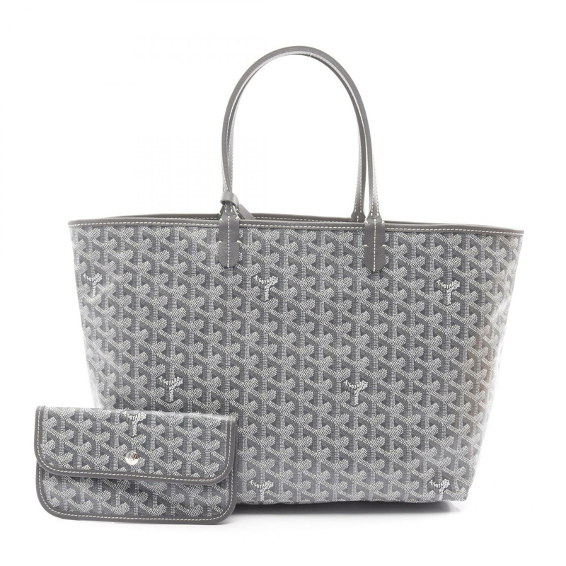 GOYARD Saint Louis PM 手提包 單肩包 帆布 皮革 灰色 白色 二手 女士-0