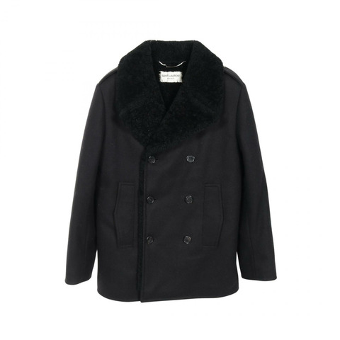 SAINT LAURENT PARIS 雙排扣豌豆大衣 羊毛 黑色 44 碼 二手男式