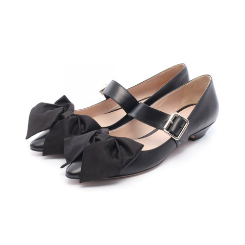 Miu Miu 絲帶瑪麗珍平底鞋/高跟鞋 皮革 黑色 38.5 號 二手 女士