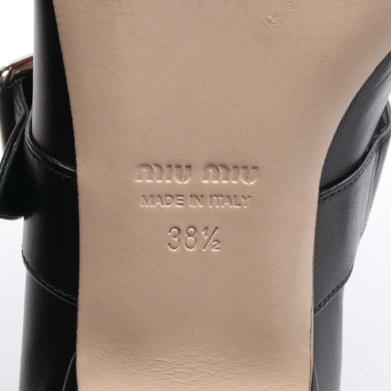 Miu Miu 絲帶瑪麗珍平底鞋/高跟鞋 皮革 黑色 38.5 號 二手 女士-5