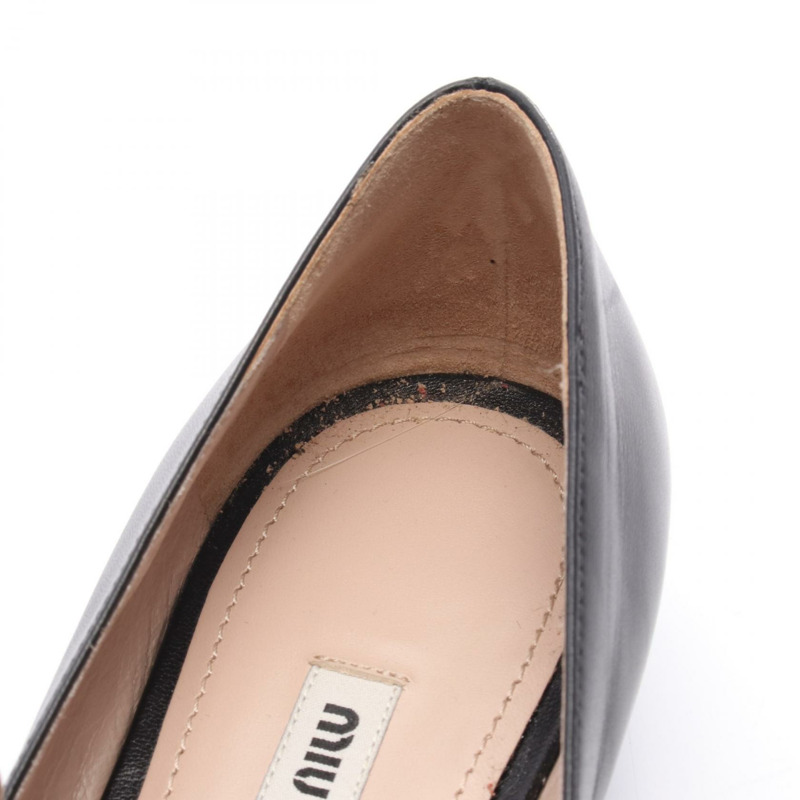 Miu Miu 絲帶瑪麗珍平底鞋/高跟鞋 皮革 黑色 38.5 號 二手 女士-6