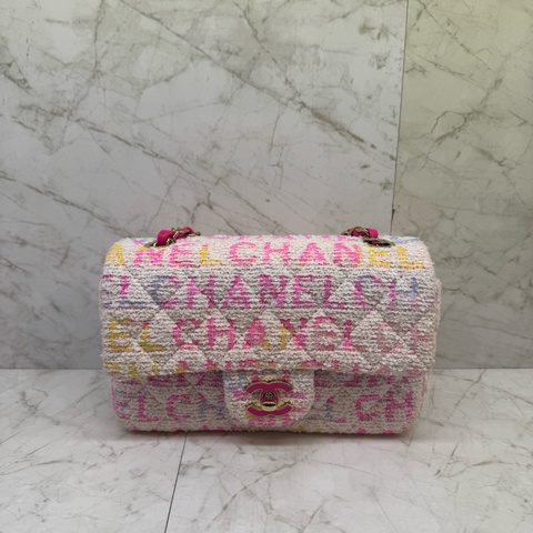 Chanel mini coco粉白毛呢+粉琺瑯