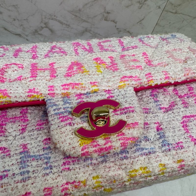 Chanel mini coco粉白毛呢+粉琺瑯-6