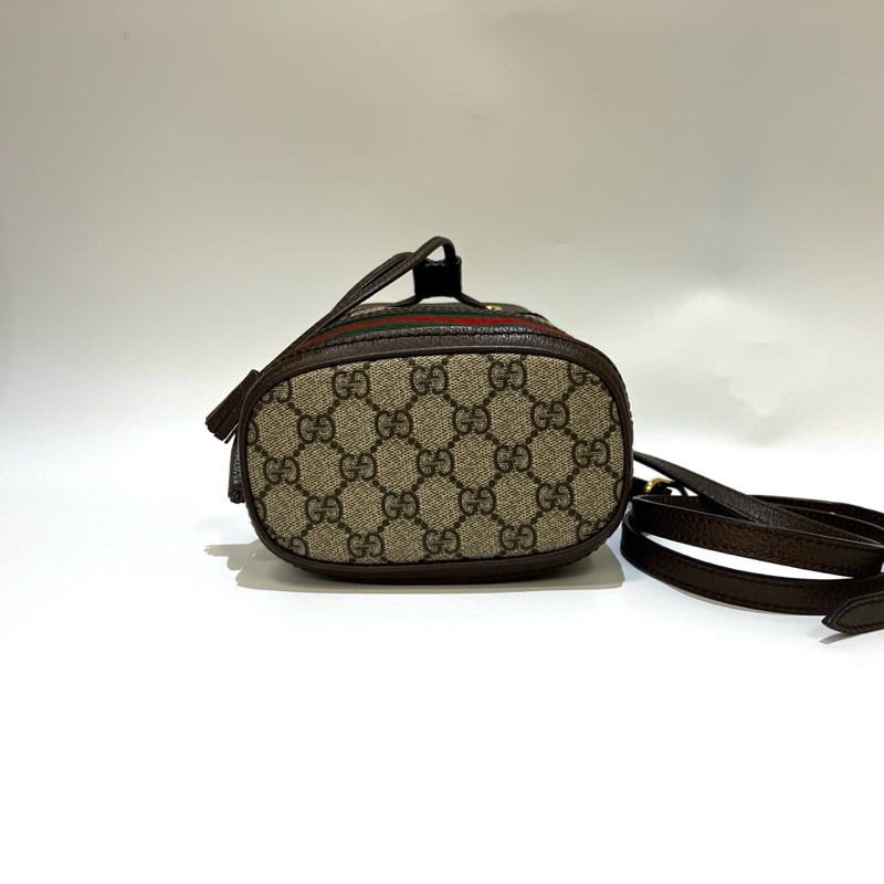 Gucci PVC咖牛皮邊Ophidia束口mini斜背水桶包-4