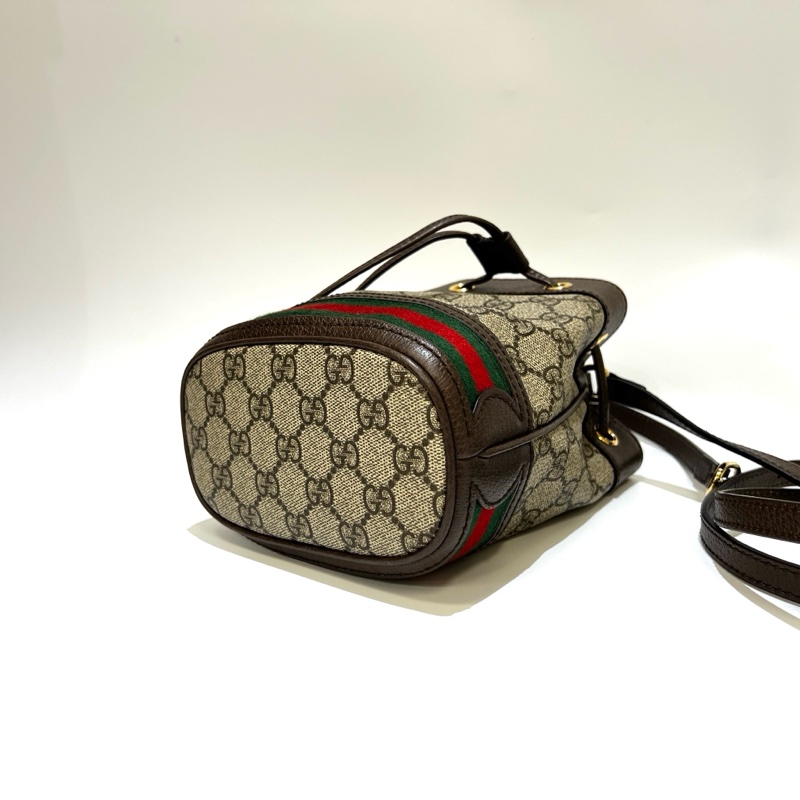 Gucci PVC咖牛皮邊Ophidia束口mini斜背水桶包-6