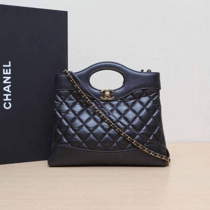 CHANEL 31BagMini22黑色牛皮晶片開金扣肩背包-0