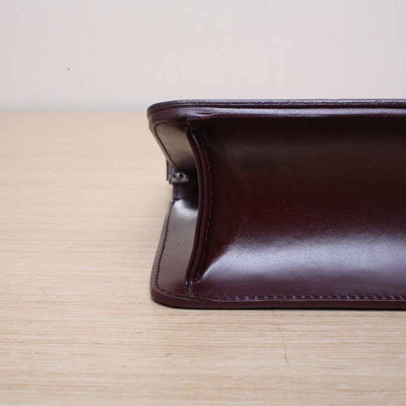 LOUIS VUITTON 酒紅色牛皮淺金扣2001中古小方包棋盤格肩背包-2