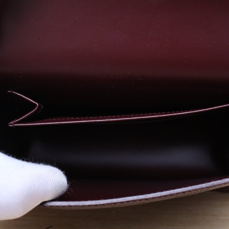 LOUIS VUITTON 酒紅色牛皮淺金扣2001中古小方包棋盤格肩背包-5