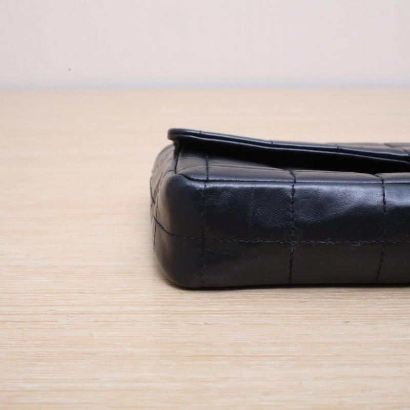 CHANEL 黑色羊皮6開金扣中古冰格法棍包單肩包肩背包-2