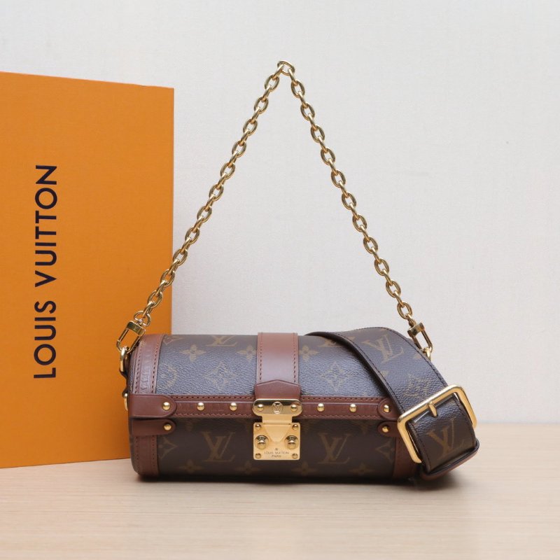 LOUIS VUITTON PAPILLON巴比龍TRUNK鏈條圓桶包老花PVC晶片巴比倫斜挎包肩背包-0
