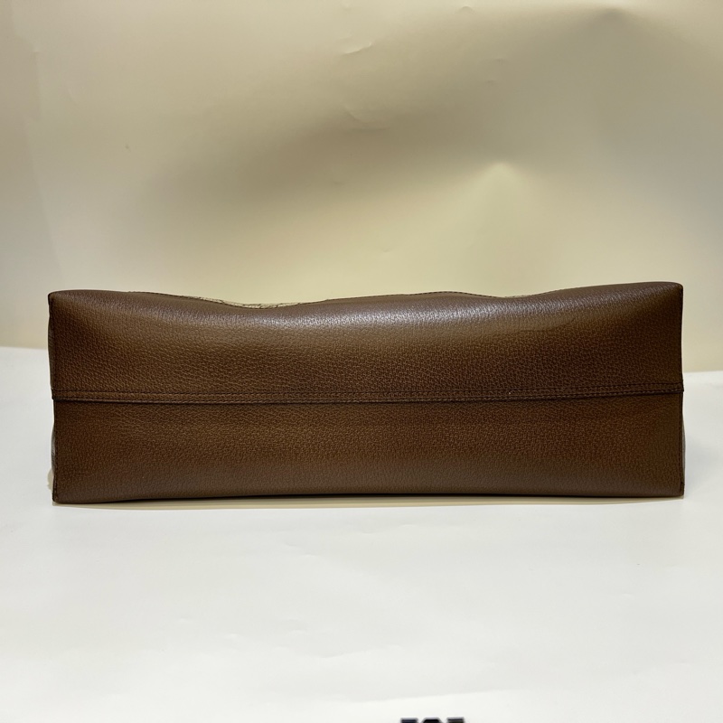 Gucci PVC咖牛皮霧金GG Ophidia大號橫式肩背托特包-5