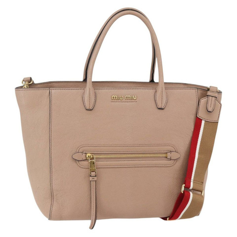 Miu Miu 手提包 皮革 2 向 米色 金色 正品 gh800
