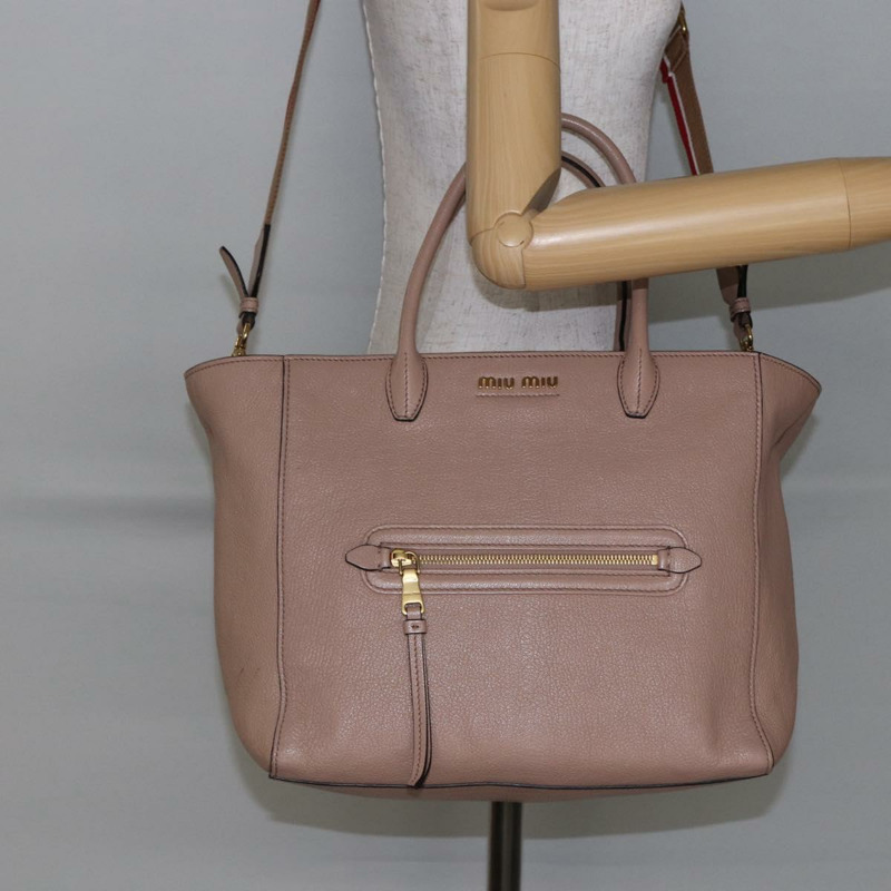 【日本直送】Miu Miu 手提包 皮革 2 向 米色 金色 正品 gh800-25