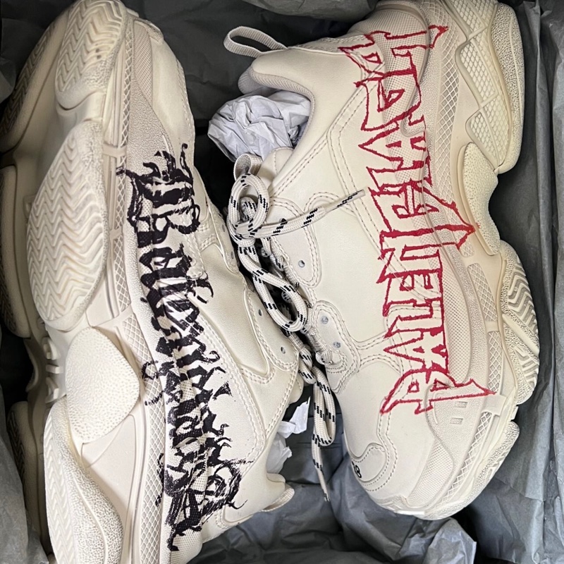 balenciaga triple s diy metal white red-3