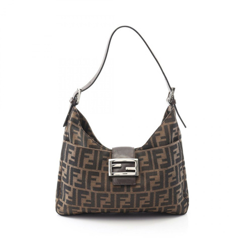 FENDI Zucca 肩背包帆布皮革棕色卡其色二手女式