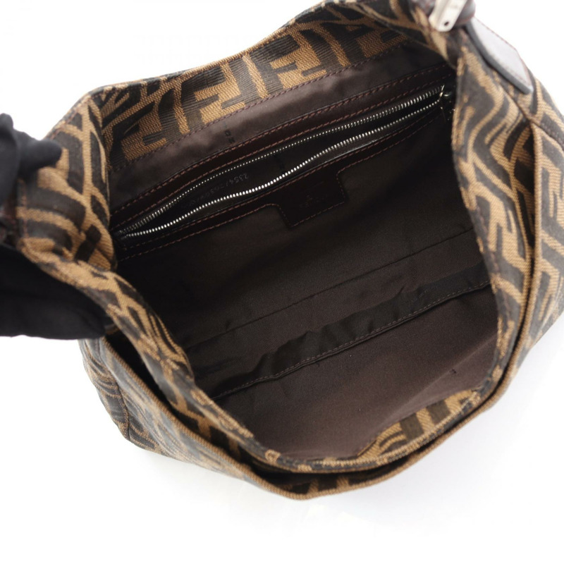 FENDI Zucca 肩背包帆布皮革棕色卡其色二手女式-2