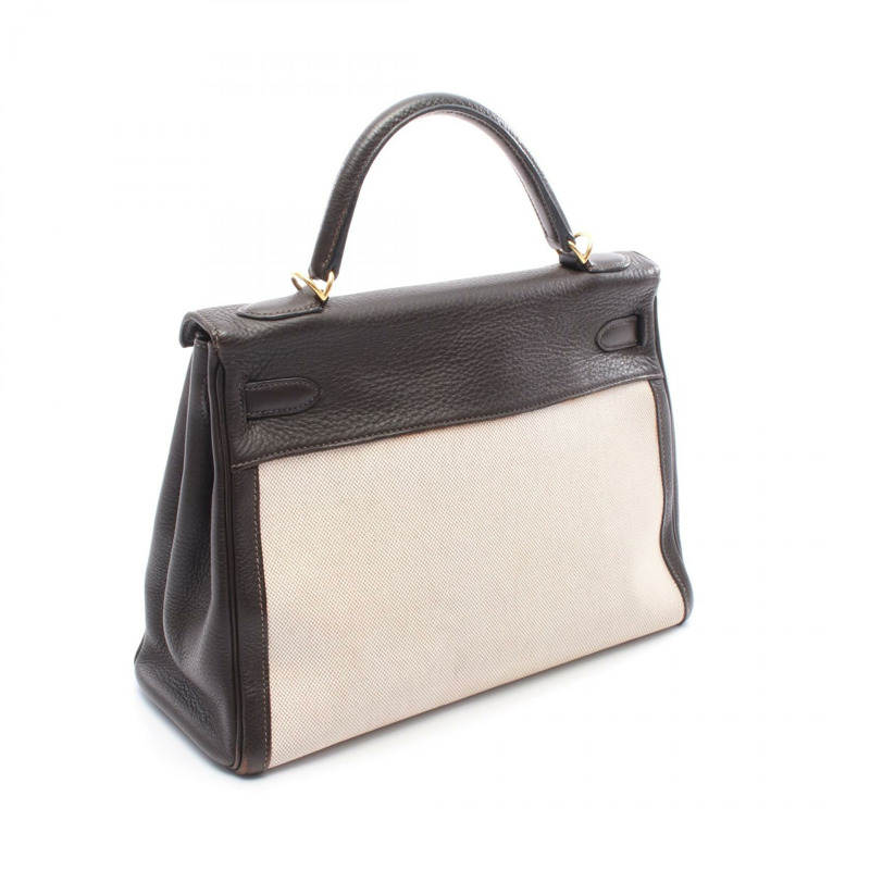 HERMES Kelly 32 單肩包 K 內縫 Toile H Togo Ecru 二手 GHW-1