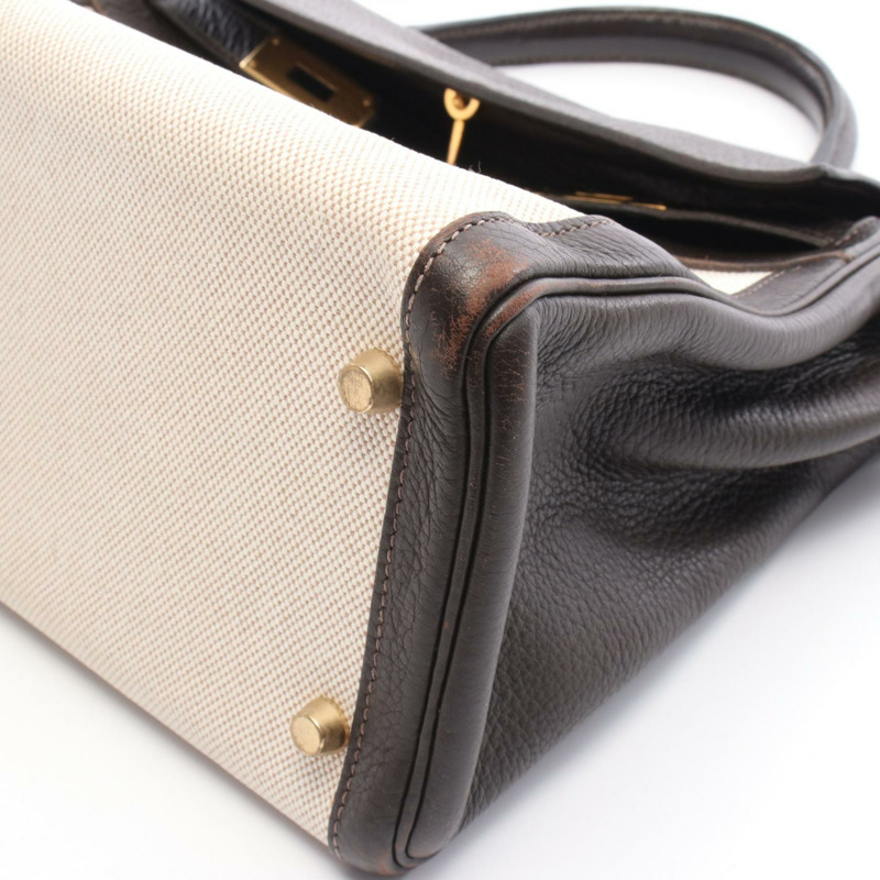 HERMES Kelly 32 單肩包 K 內縫 Toile H Togo Ecru 二手 GHW-8