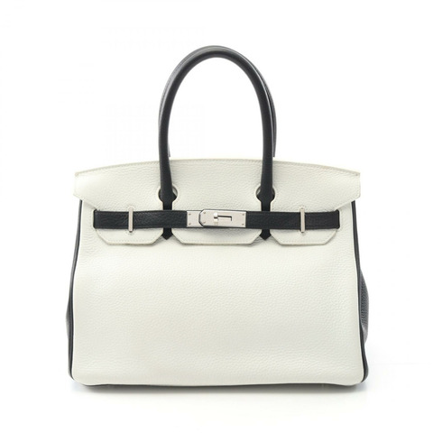 HERMES Birkin 30 手提包 Clemence 皮革 黑色 白色 二手 女款 D SHW