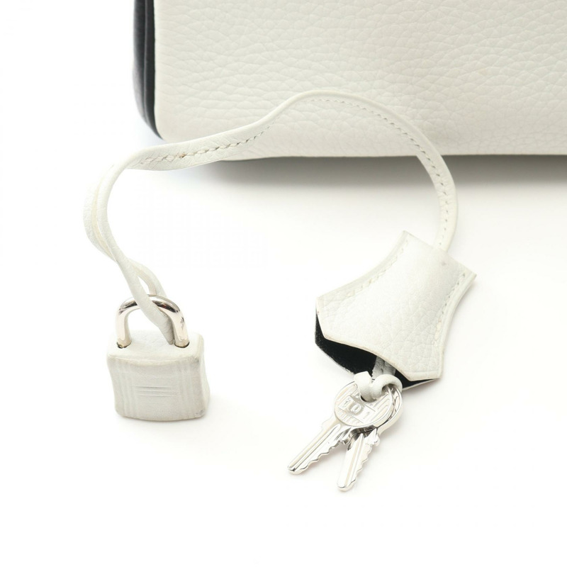 HERMES Birkin 30 手提包 Clemence 皮革 黑色 白色 二手 女款 D SHW-5