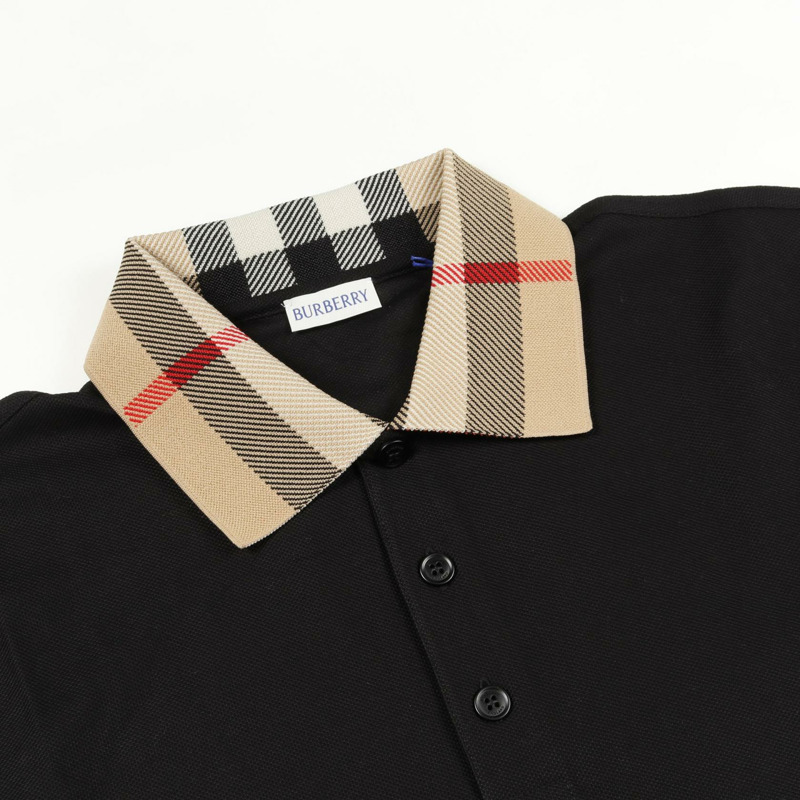 BURBERRY 立領格紋 Polo 衫 8071620XL 棉 黑色 棕色 #XL 全新男款-4