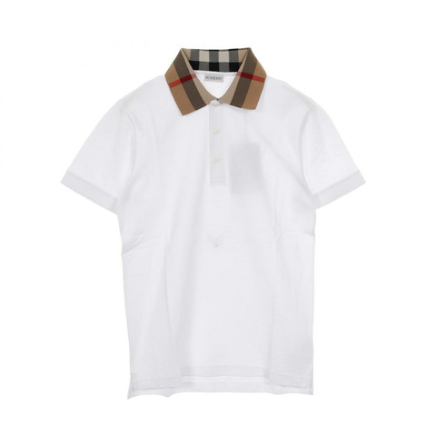 BURBERRY 領口格紋 Polo 衫 8071621XS 棉 白色 棕色 #XS 全新男式