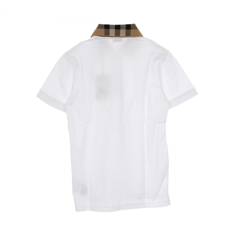 BURBERRY 領口格紋 Polo 衫 8071621XL 棉 白色 棕色 #XL 全新男款-1