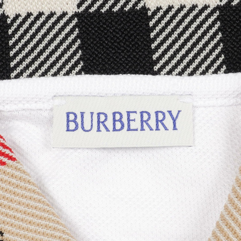 BURBERRY 領口格紋 Polo 衫 8071621XL 棉 白色 棕色 #XL 全新男款-2