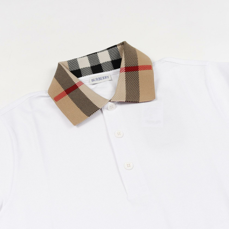 BURBERRY 領口格紋 Polo 衫 8071621XL 棉 白色 棕色 #XL 全新男款-4
