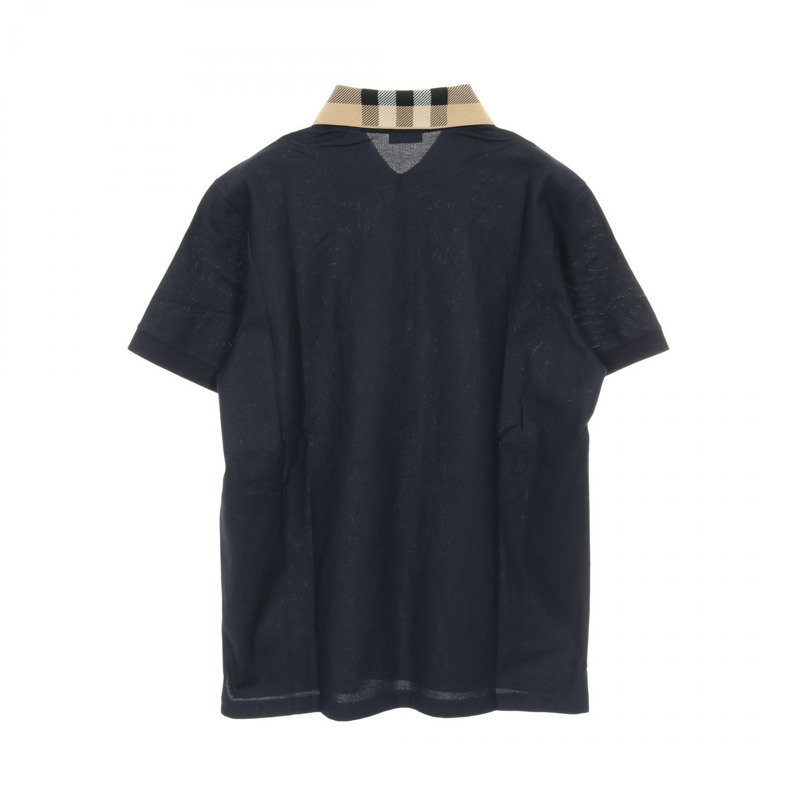 BURBERRY 立領格紋 Polo 衫 8072661L 棉質海軍藍棕色 #L 全新男款-1