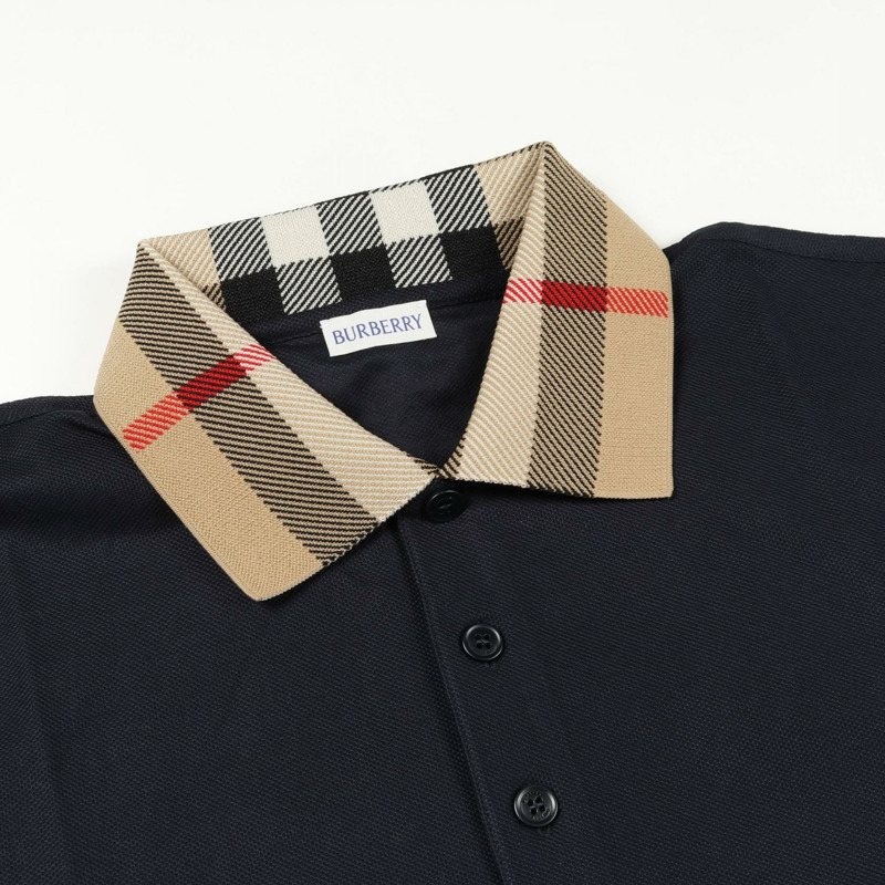 BURBERRY 立領格紋 Polo 衫 8072661L 棉質海軍藍棕色 #L 全新男款-4