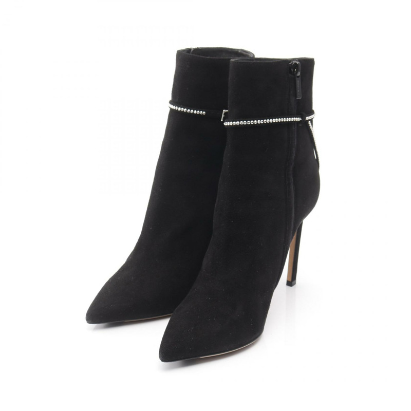 JIMMY CHOO 女款高跟絨面革靴子 黑色 38.5 號 二手-0