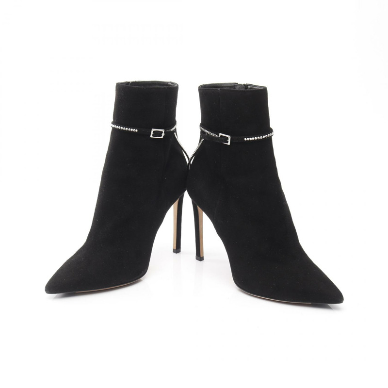 JIMMY CHOO 女款高跟絨面革靴子 黑色 38.5 號 二手-2